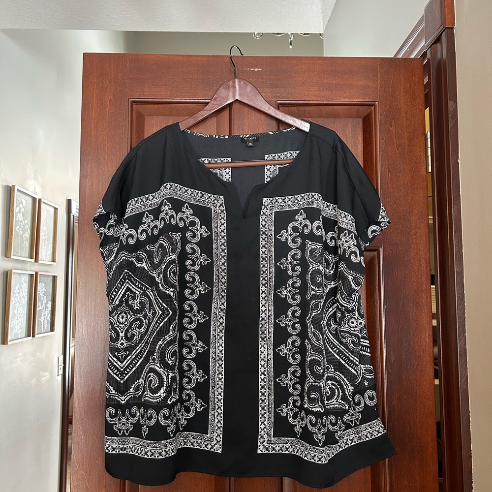 Talbots‎ Woman Black White Scarf Print Blouse Plus 3X